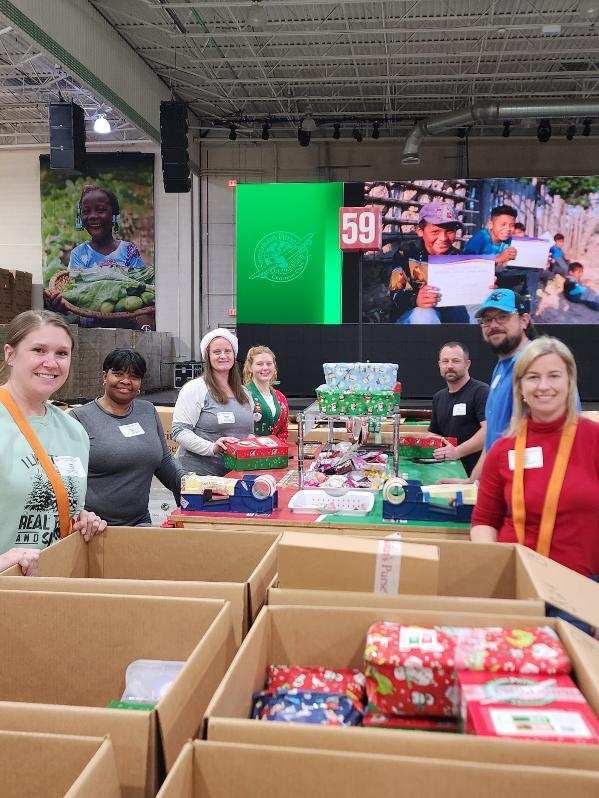 Calico team volunteering at the Operation Christmas Child Processing Center