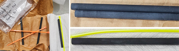 Two pieces oiled (orange marker) and one piece not oiled (yellow marker)