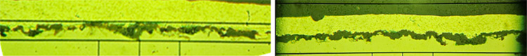 Cross-sectional micrograph of coating thickness on 9310 steel